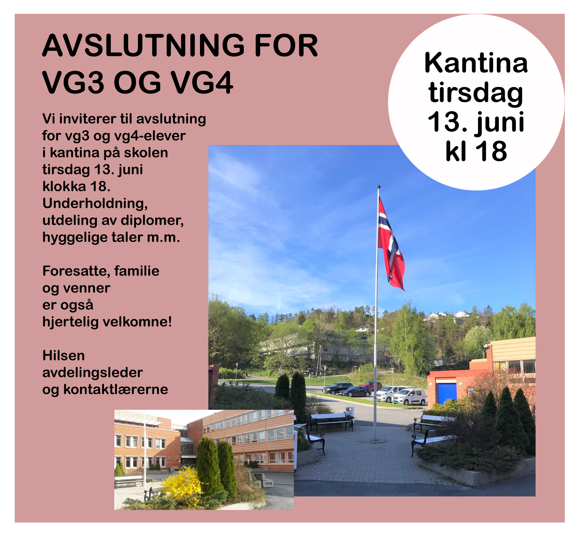 Bilde av flaggstang og skolebygg