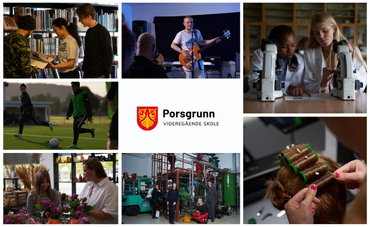 Collage med bilder fra videregående skole ulike studieretninger