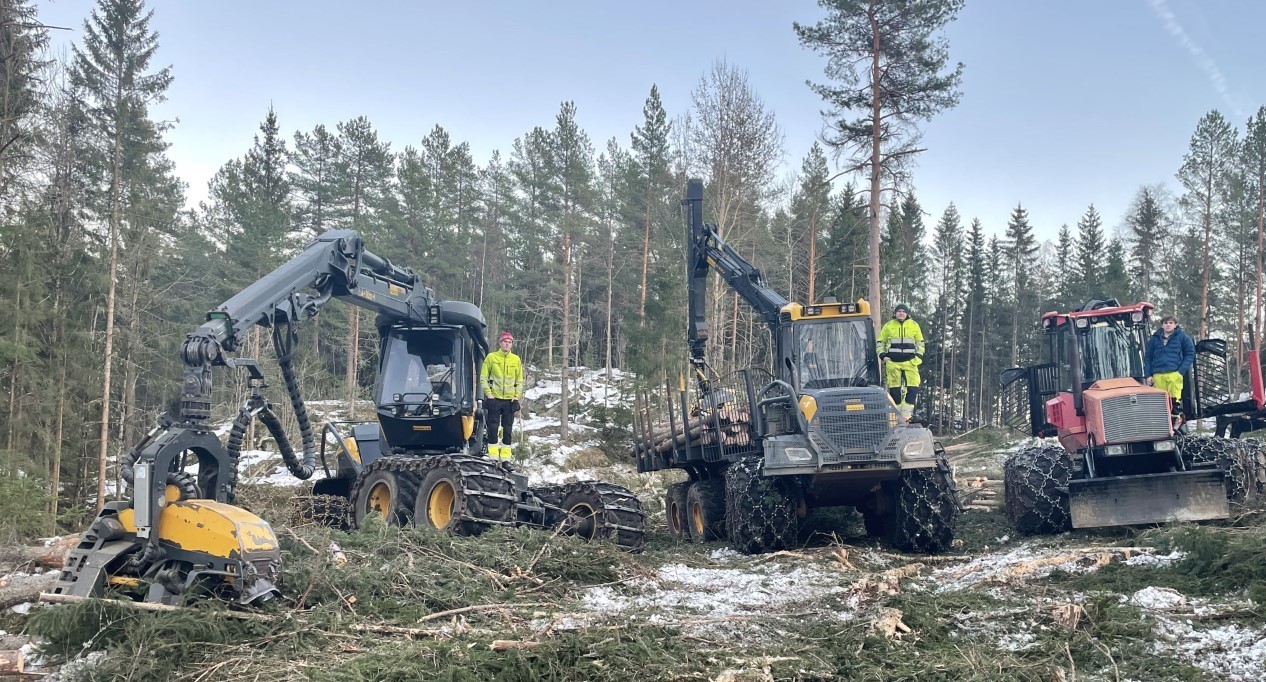 Skogsmaskiner oppstillt på rekke