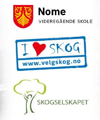 Logo til Nome vgs, skogselskapet og velg skog.no