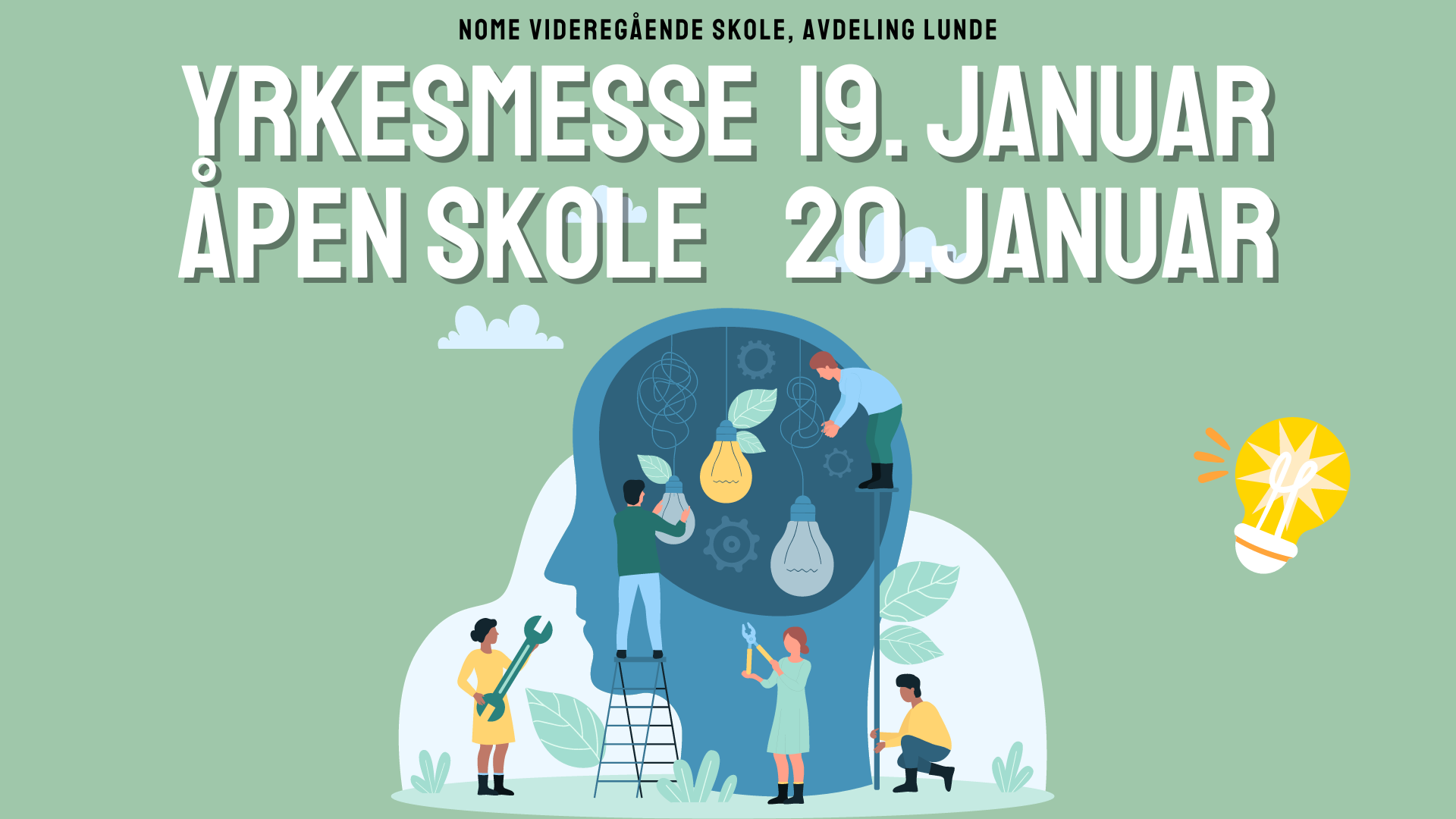 Yrkesmesse og Åpen skole, grafiskt bilde med datoer.