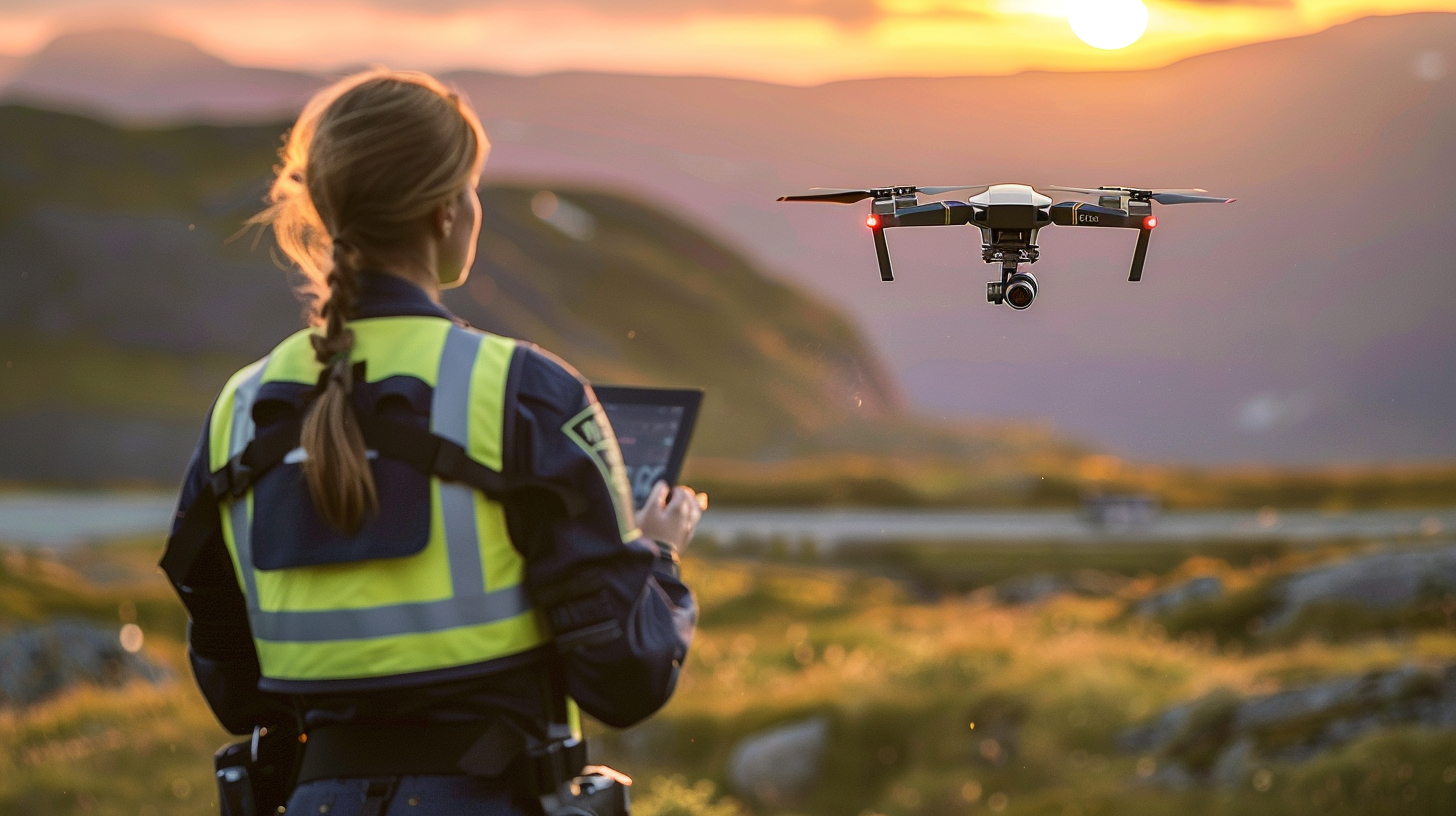 bilde av en kvinne som styrer en drone.